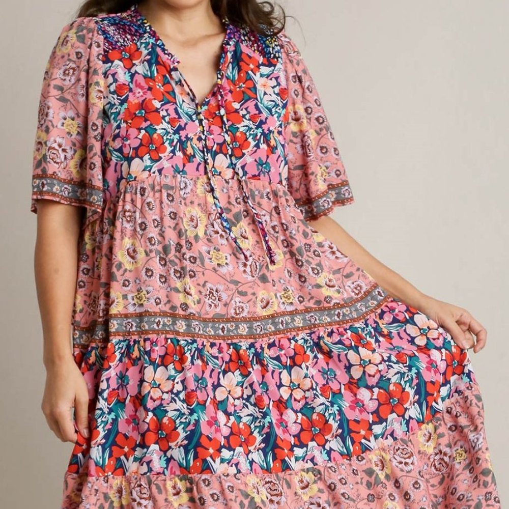 Bohemian Floral Print Maxi Dress - Plus Size XL - Navy Multicolor - Picture 4 of 7